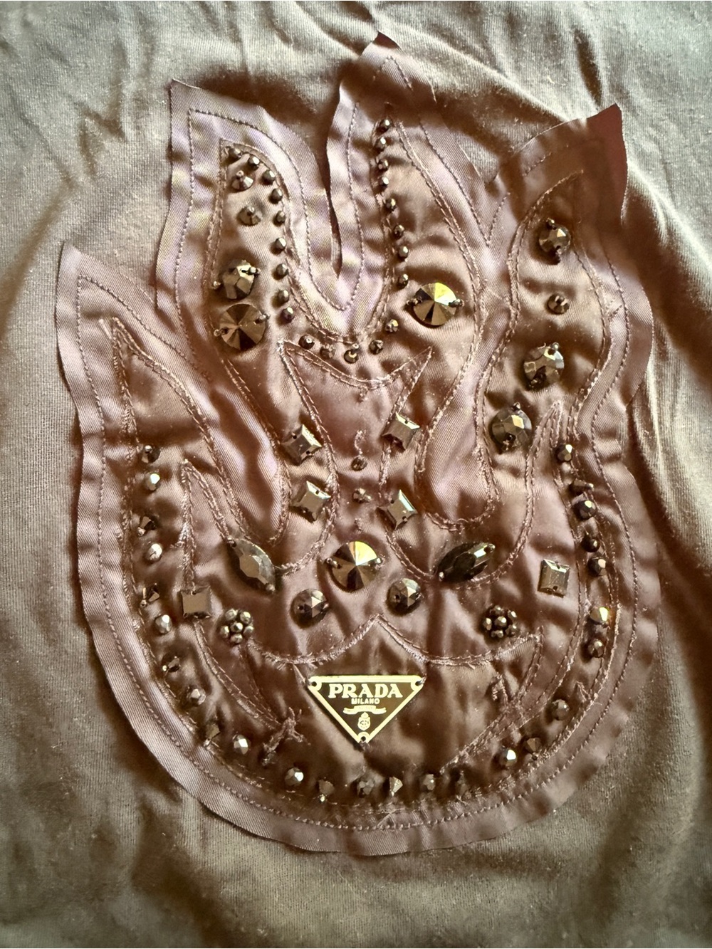 Prada Black Beaded Embellished Flame Short Sleeve Tee - Picture 2 of 4